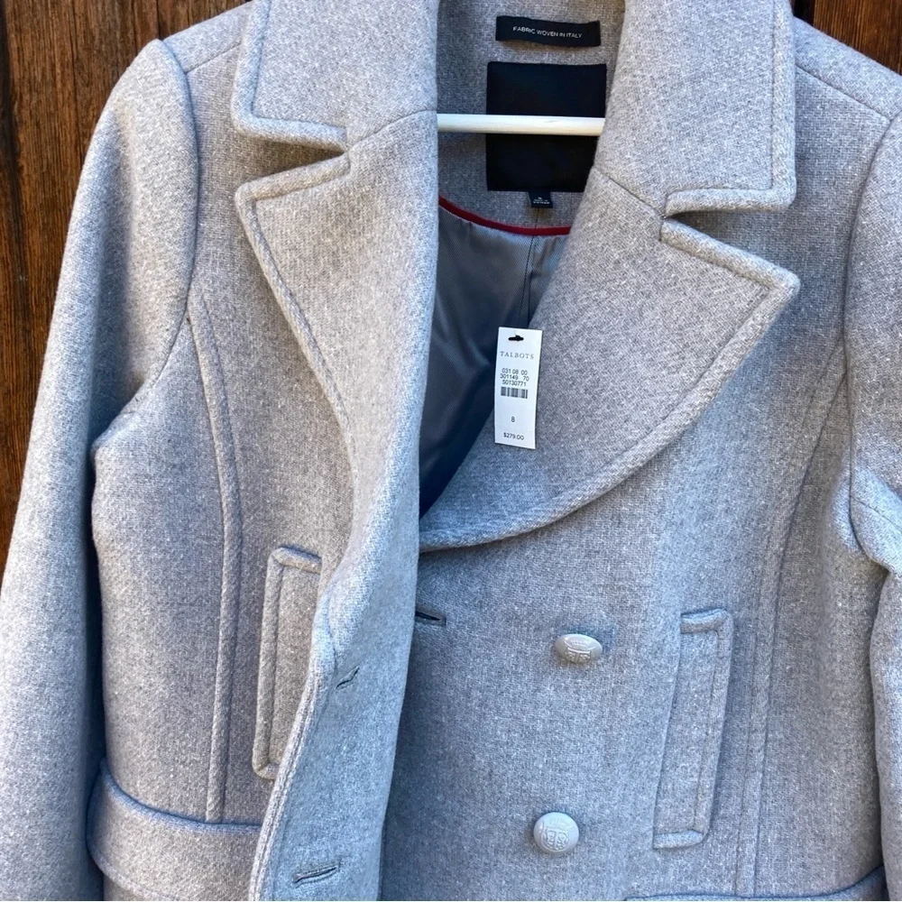 NWT Talbots light Grey Womens Double Breasted Pea Coat size 8 medium - Picture 7 of 14